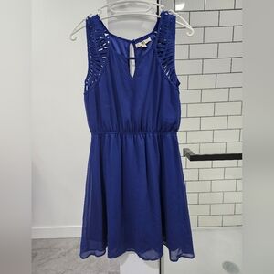 Ya Los Angeles Blue Ruched Halter Mini Dress